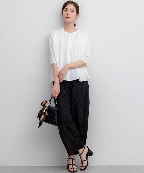 組曲(クミキョク)の「【WEB限定】トリコットジャージー ギャザー カットソー(Tシャツ/カットソー・レディース・ネイビー系/ホワイト系/ローズ系・3/2)」の7枚目の写真