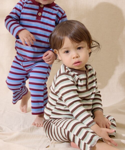 CIAOPANIC TYPY（チャオパニックティピー）の「【BABY】【Qinn】ボーダーワッフルヘンリートップス：80～100cm（その他ベビーウェア・キッズ・ミント/レッド/ブルー・100/90/80）」の2枚目の写真