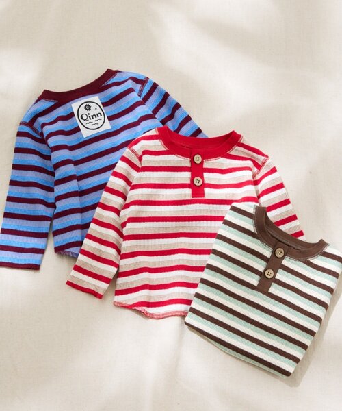 CIAOPANIC TYPY（チャオパニックティピー）の「【BABY】【Qinn】ボーダーワッフルヘンリートップス：80～100cm（その他ベビーウェア・キッズ・ミント/レッド/ブルー・100/90/80）」の7枚目の写真