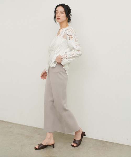 LARUTA（ラルータ）の「【LARUTA】UV接触冷感シンプルIラインニットスカート（スカート・レディース・グレー/ブラック/ブルー/オフホワイト・FREE）」の3枚目の写真
