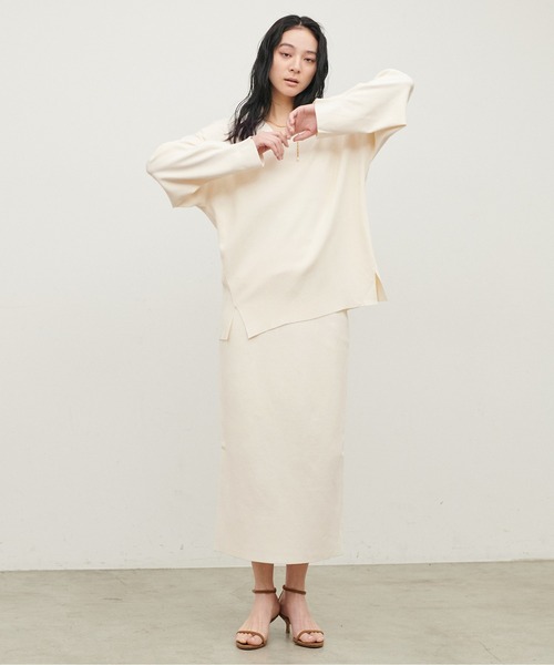 LARUTA（ラルータ）の「【LARUTA】UV接触冷感シンプルIラインニットスカート（スカート・レディース・グレー/ブラック/ブルー/オフホワイト・FREE）」の7枚目の写真