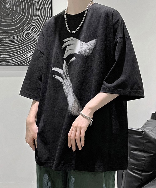 tunee（チュニー）の「【WARAIJOGO】HANDプリントオーバーサイズTシャツ(NEZ)（Tシャツ/カットソー・メンズ・ホワイト/グレー/ブラック・FREE）」の6枚目の写真