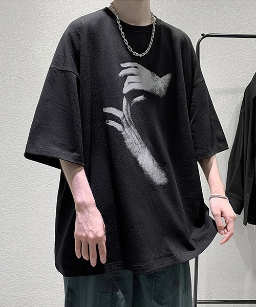 tunee（チュニー）の「【WARAIJOGO】HANDプリントオーバーサイズTシャツ(NEZ)（Tシャツ/カットソー・メンズ・ホワイト/グレー/ブラック・FREE）」の7枚目の写真