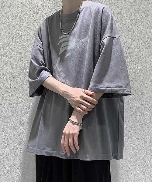 tunee（チュニー）の「【WARAIJOGO】HANDプリントオーバーサイズTシャツ(NEZ)（Tシャツ/カットソー・メンズ・ホワイト/グレー/ブラック・FREE）」の10枚目の写真