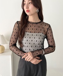 花柄シースルーカットソー