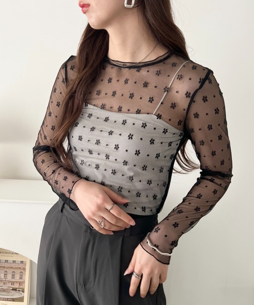 LOVALOT(ラバロット)の「花柄シースルーカットソー(Tシャツ/カットソー・レディース・ブラック/ホワイト・FREE)」の4枚目の写真