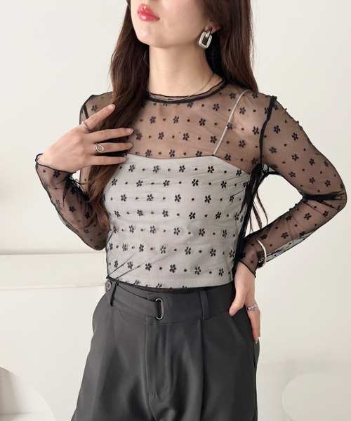 LOVALOT(ラバロット)の「花柄シースルーカットソー(Tシャツ/カットソー・レディース・ブラック/ホワイト・FREE)」の5枚目の写真