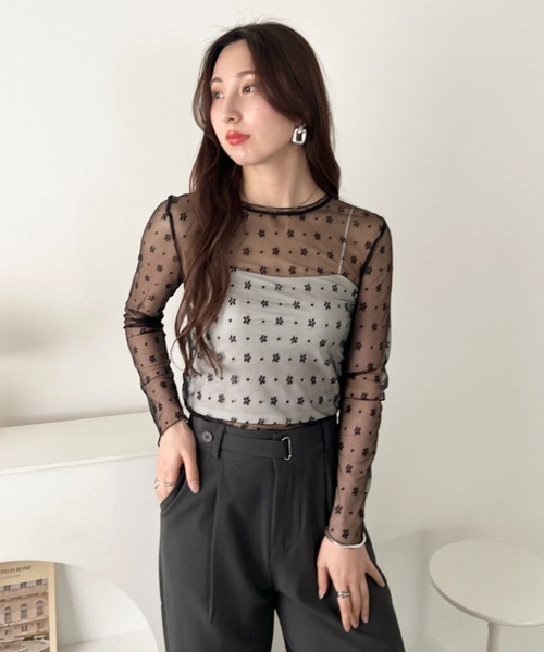 LOVALOT(ラバロット)の「花柄シースルーカットソー(Tシャツ/カットソー・レディース・ブラック/ホワイト・FREE)」の6枚目の写真