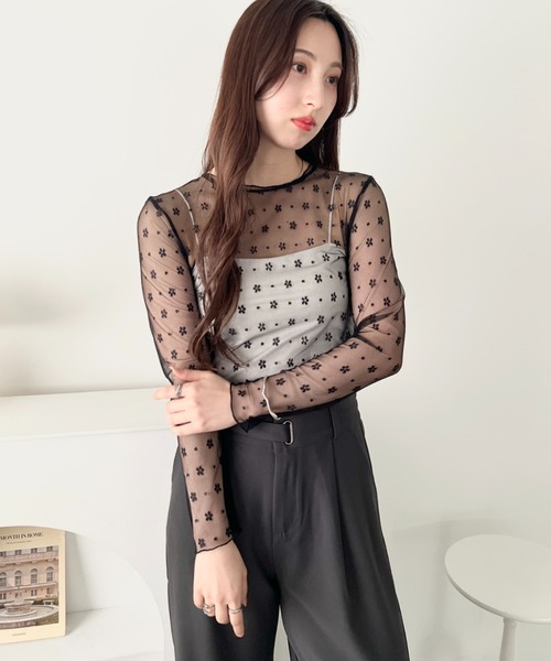 LOVALOT(ラバロット)の「花柄シースルーカットソー(Tシャツ/カットソー・レディース・ブラック/ホワイト・FREE)」の7枚目の写真