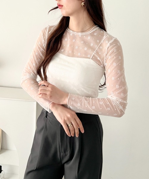 LOVALOT(ラバロット)の「花柄シースルーカットソー(Tシャツ/カットソー・レディース・ブラック/ホワイト・FREE)」の16枚目の写真