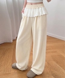 コットンレース 裾ドロスト ワイドイージーパンツ