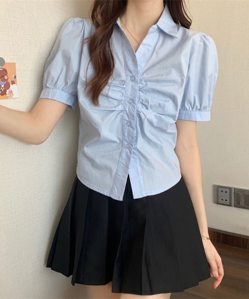 LAC-VERT（ラック・ヴェール）の「フロントギャザーブラウス（シャツ/ブラウス・レディース・ホワイト/ベージュ/ブルー・FREE）」の4枚目の写真