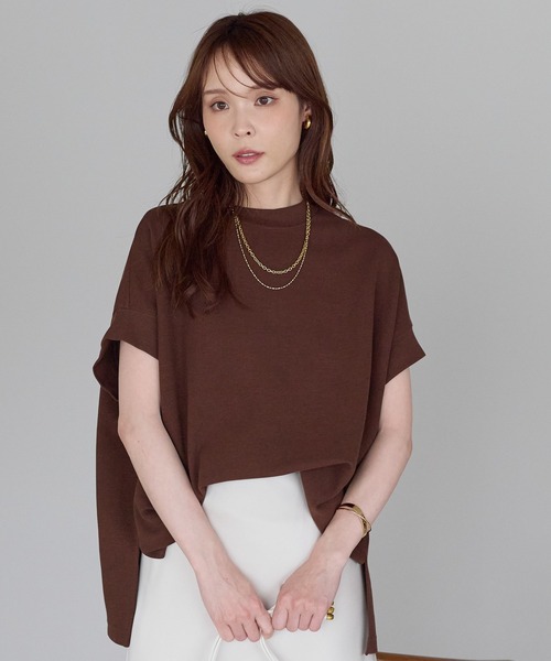 PREFERIR（プレフェリール）の「体型カバー リップルダブルフェイス フレンチスリーブTシャツ｜きれい見えオーバーサイズ（Tシャツ/カットソー・レディース・ホワイト/ブラック/ブラウン・FREE）」の3枚目の写真
