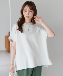PREFERIR | 体型カバー リップルダブルフェイス フレンチスリーブTシャツ｜きれい見えオーバーサイズ(Tシャツ/カットソー)