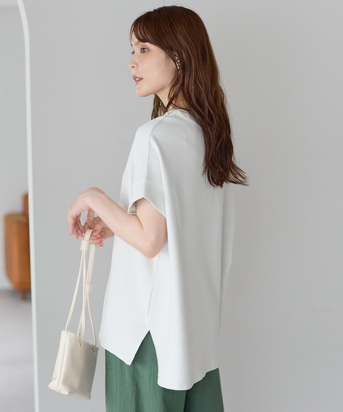 PREFERIR（プレフェリール）の「体型カバー リップルダブルフェイス フレンチスリーブTシャツ｜きれい見えオーバーサイズ（Tシャツ/カットソー・レディース・ホワイト/ブラック/ブラウン・FREE）」の4枚目の写真