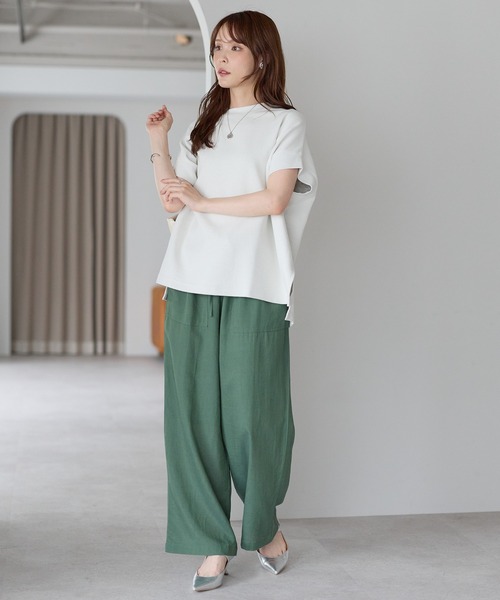 PREFERIR（プレフェリール）の「体型カバー リップルダブルフェイス フレンチスリーブTシャツ｜きれい見えオーバーサイズ（Tシャツ/カットソー・レディース・ホワイト/ブラック/ブラウン・FREE）」の13枚目の写真