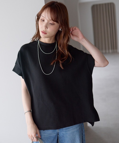PREFERIR（プレフェリール）の「体型カバー リップルダブルフェイス フレンチスリーブTシャツ｜きれい見えオーバーサイズ（Tシャツ/カットソー・レディース・ホワイト/ブラック/ブラウン・FREE）」の22枚目の写真