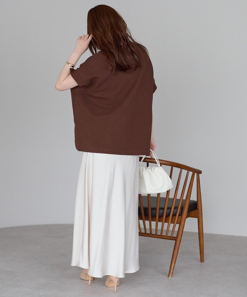 PREFERIR（プレフェリール）の「体型カバー リップルダブルフェイス フレンチスリーブTシャツ｜きれい見えオーバーサイズ（Tシャツ/カットソー・レディース・ホワイト/ブラック/ブラウン・FREE）」の6枚目の写真
