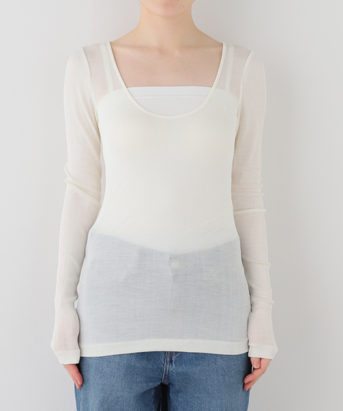 FRAMeWORK(フレームワーク)の「MALU olivia 2way SILKスクープネック ロンTEE(Tシャツ/カットソー・レディース・アイボリー/ブラック・FREE)」の2枚目の写真