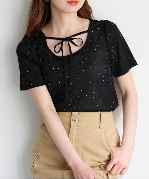 tiptop（ティップトップ）の「前後2wayリボン半袖Tシャツ（Tシャツ/カットソー・レディース・ブラック系その他/ホワイト系その他/ブラック/アイボリー・FREE）」の4枚目の写真