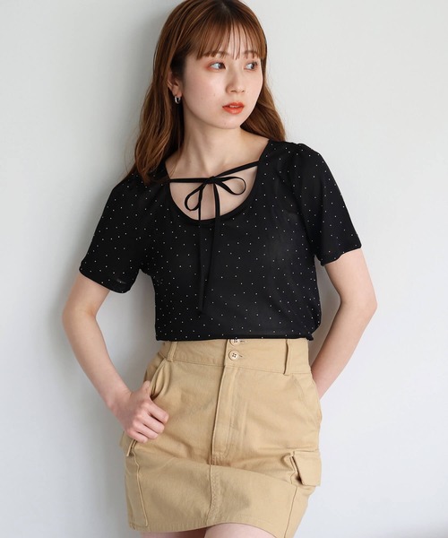 tiptop（ティップトップ）の「前後2wayリボン半袖Tシャツ（Tシャツ/カットソー・レディース・ブラック系その他/ホワイト系その他/ブラック/アイボリー・FREE）」の5枚目の写真