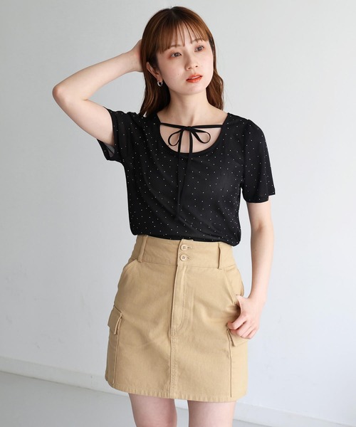 tiptop（ティップトップ）の「前後2wayリボン半袖Tシャツ（Tシャツ/カットソー・レディース・ブラック系その他/ホワイト系その他/ブラック/アイボリー・FREE）」の6枚目の写真