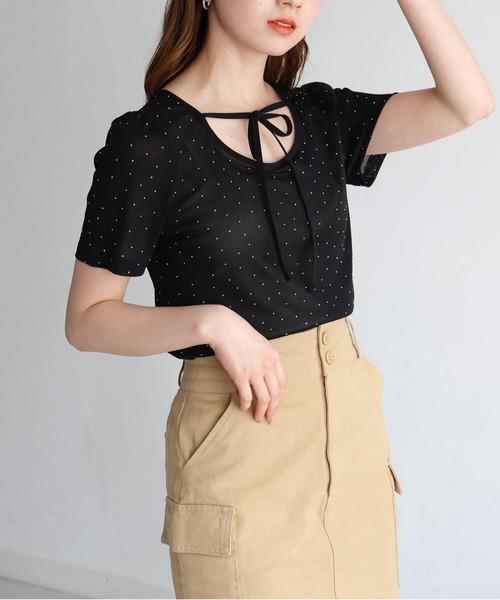 tiptop（ティップトップ）の「前後2wayリボン半袖Tシャツ（Tシャツ/カットソー・レディース・ブラック系その他/ホワイト系その他/ブラック/アイボリー・FREE）」の7枚目の写真