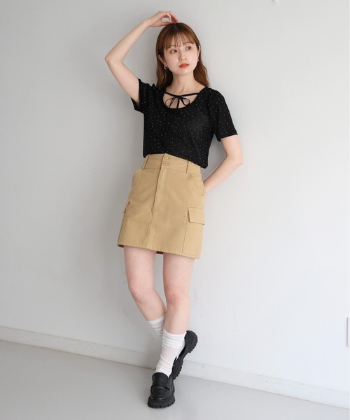 tiptop（ティップトップ）の「前後2wayリボン半袖Tシャツ（Tシャツ/カットソー・レディース・ブラック系その他/ホワイト系その他/ブラック/アイボリー・FREE）」の8枚目の写真
