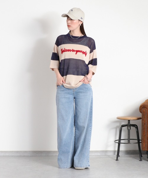 cepo(セポ)の「ロゴ刺繍ボーダーメッシュショートスリーブニット(ニット/セーター・レディース・ネイビー系/ホワイト系・M)」の15枚目の写真