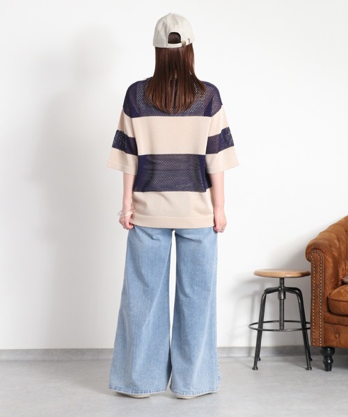 cepo(セポ)の「ロゴ刺繍ボーダーメッシュショートスリーブニット(ニット/セーター・レディース・ネイビー系/ホワイト系・M)」の17枚目の写真