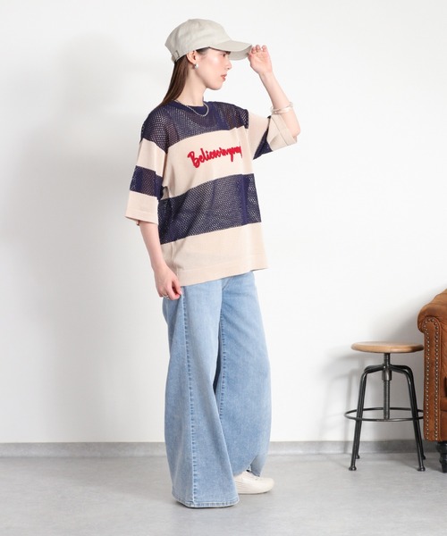 cepo(セポ)の「ロゴ刺繍ボーダーメッシュショートスリーブニット(ニット/セーター・レディース・ネイビー系/ホワイト系・M)」の18枚目の写真