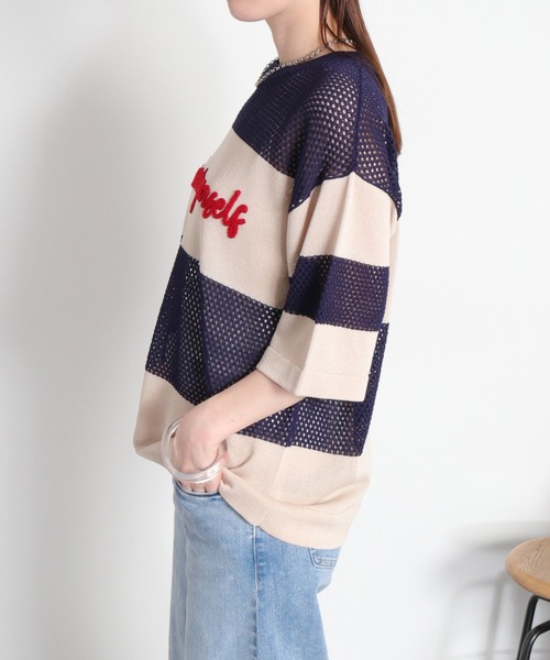 cepo(セポ)の「ロゴ刺繍ボーダーメッシュショートスリーブニット(ニット/セーター・レディース・ネイビー系/ホワイト系・M)」の22枚目の写真