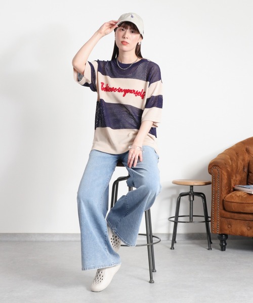 cepo(セポ)の「ロゴ刺繍ボーダーメッシュショートスリーブニット(ニット/セーター・レディース・ネイビー系/ホワイト系・M)」の19枚目の写真