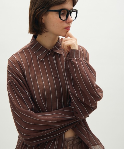 full/fill.（フルフィル）の「airy stripe over shirt / エアリーストライプオーバーシャツ（シャツ/ブラウス・レディース・アイボリー/ブラウン・FREE）」の2枚目の写真
