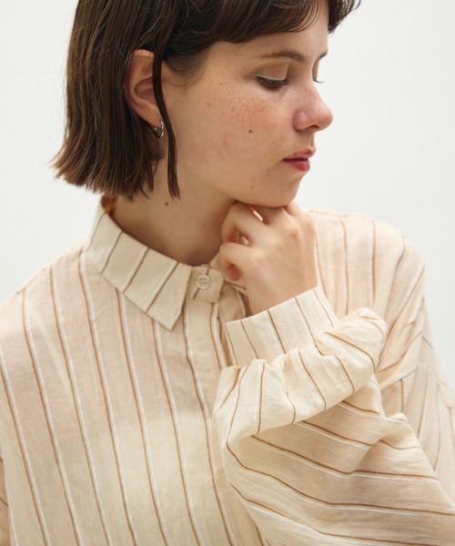 full/fill.（フルフィル）の「airy stripe over shirt / エアリーストライプオーバーシャツ（シャツ/ブラウス・レディース・アイボリー/ブラウン・FREE）」の7枚目の写真