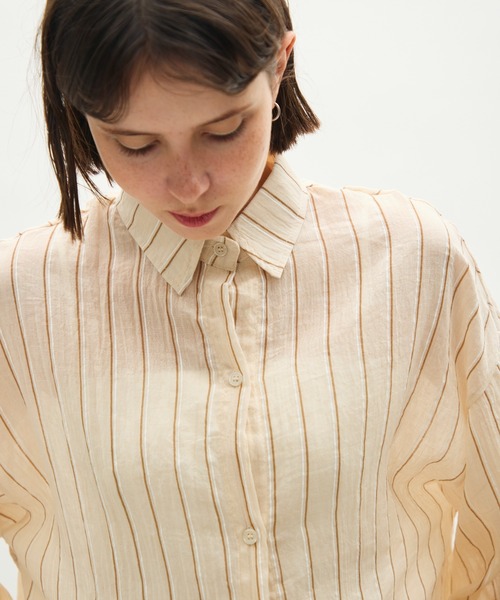 full/fill.（フルフィル）の「airy stripe over shirt / エアリーストライプオーバーシャツ（シャツ/ブラウス・レディース・アイボリー/ブラウン・FREE）」の6枚目の写真