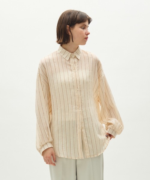 full/fill.（フルフィル）の「airy stripe over shirt / エアリーストライプオーバーシャツ（シャツ/ブラウス・レディース・アイボリー/ブラウン・FREE）」の3枚目の写真
