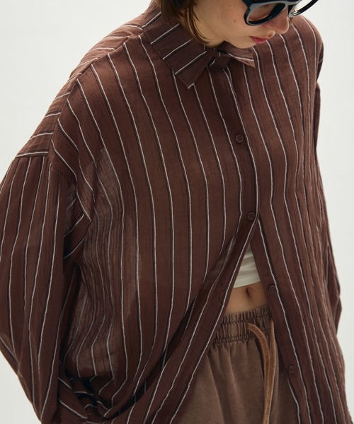 full/fill.（フルフィル）の「airy stripe over shirt / エアリーストライプオーバーシャツ（シャツ/ブラウス・レディース・アイボリー/ブラウン・FREE）」の17枚目の写真