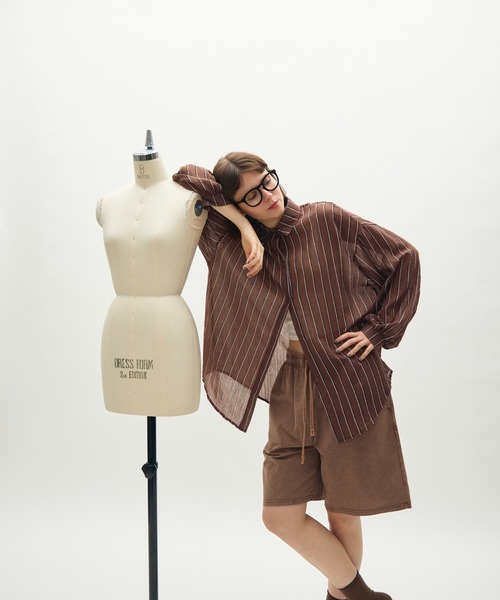 full/fill.（フルフィル）の「airy stripe over shirt / エアリーストライプオーバーシャツ（シャツ/ブラウス・レディース・アイボリー/ブラウン・FREE）」の14枚目の写真