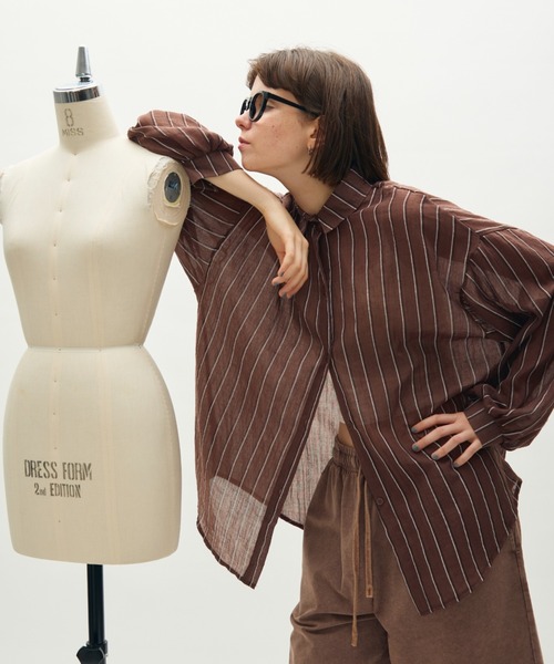 full/fill.（フルフィル）の「airy stripe over shirt / エアリーストライプオーバーシャツ（シャツ/ブラウス・レディース・アイボリー/ブラウン・FREE）」の13枚目の写真