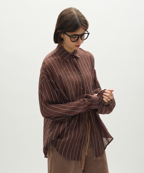 full/fill.（フルフィル）の「airy stripe over shirt / エアリーストライプオーバーシャツ（シャツ/ブラウス・レディース・アイボリー/ブラウン・FREE）」の15枚目の写真