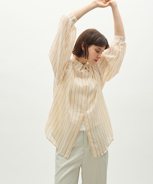 full/fill.（フルフィル）の「airy stripe over shirt / エアリーストライプオーバーシャツ（シャツ/ブラウス・レディース・アイボリー/ブラウン・FREE）」の8枚目の写真