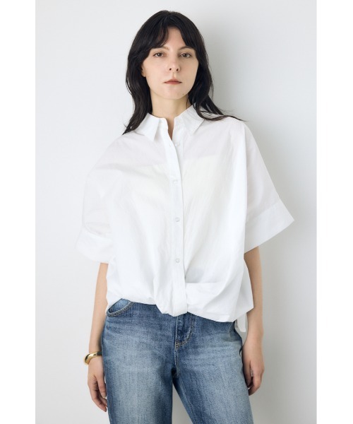 AZUL by moussy（アズールバイマウジー）の「フロントタック半袖ドルマンブラウス（シャツ/ブラウス・レディース・オフホワイト/サックスブルー/イエロー/ストライプ・SMALL/MEDIUM）」の6枚目の写真