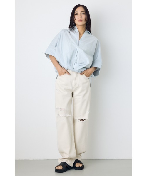 AZUL by moussy（アズールバイマウジー）の「フロントタック半袖ドルマンブラウス（シャツ/ブラウス・レディース・オフホワイト/サックスブルー/イエロー/ストライプ・SMALL/MEDIUM）」の19枚目の写真