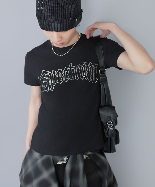 SPINNS(スピンズ)の「“キラッとロゴで差つく” 短丈半袖Tシャツ/ラインストーン(Tシャツ/カットソー・メンズ・ホワイト/ブラック系その他/ブラック/ピンク系その他・ONESIZE)」の21枚目の写真