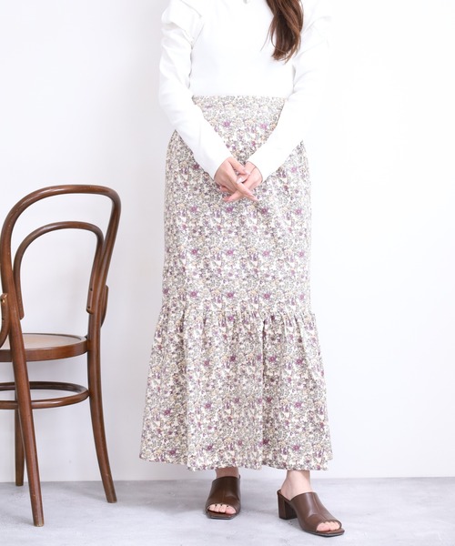 Re:EDIT(リエディ)の「ライトコール花柄マーメイドスカート(スカート・レディース・モカ/アイボリー/グリーン・Sサイズ/mini/M/L)」の5枚目の写真