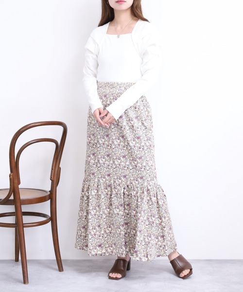 Re:EDIT(リエディ)の「ライトコール花柄マーメイドスカート(スカート・レディース・モカ/アイボリー/グリーン・Sサイズ/mini/M/L)」の10枚目の写真