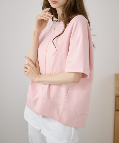 DAYRA(デイラ)の「ステッチ ゆる 半袖 カットソー トップス(Tシャツ/カットソー・レディース・グリーン/ブルー/ブラック/ピンク/ホワイト・FREE)」の5枚目の写真