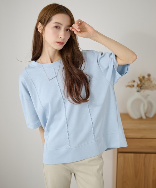 DAYRA(デイラ)の「ステッチ ゆる 半袖 カットソー トップス(Tシャツ/カットソー・レディース・グリーン/ブルー/ブラック/ピンク/ホワイト・FREE)」の4枚目の写真