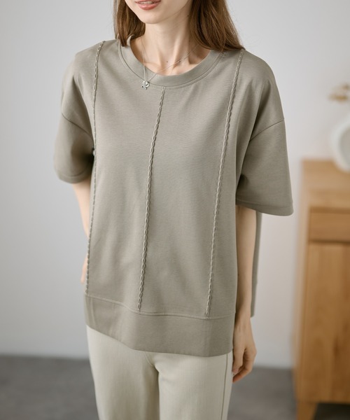 DAYRA(デイラ)の「ステッチ ゆる 半袖 カットソー トップス(Tシャツ/カットソー・レディース・グリーン/ブルー/ブラック/ピンク/ホワイト・FREE)」の1枚目の写真